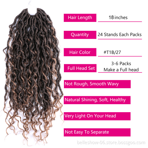 Hot sell Hot Sell New 18inch 24 strands double pack curly faux locs crochet hair goddess locs Crochet Hair River Faux Locs